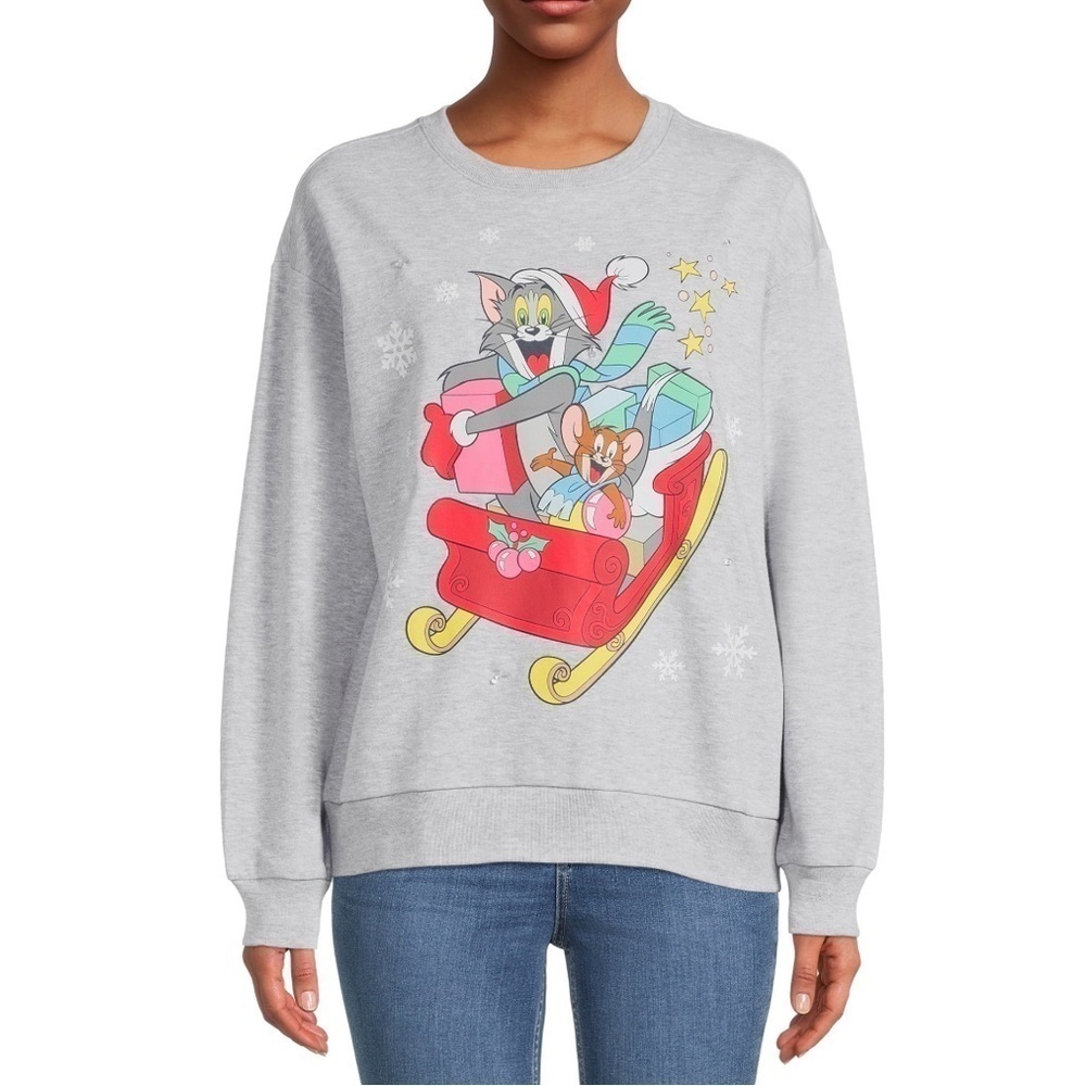 Tom & Jerry Light Up Sweatshirt NWT XXXL Christmas Gray Sled Crewneck Women’s